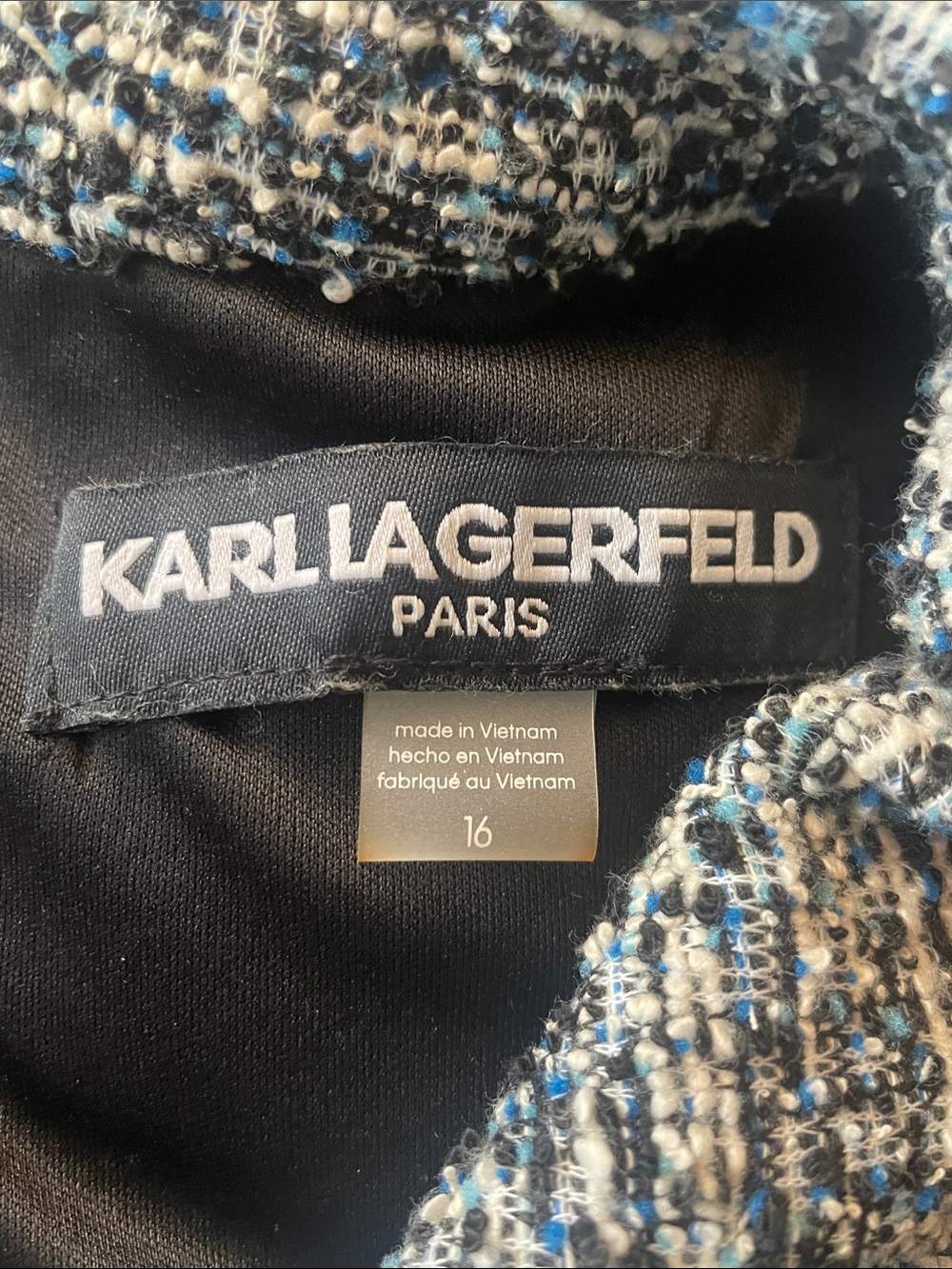 NWT Karl Lagerfeld Tweed knit short sleeve shirt dress Sz 16 Black, white, blue - Picture 6 of 9